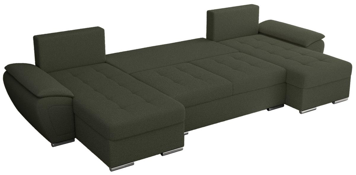 WOHNLANDSCHAFT UMBRIA U Grün Boucle - Grau/Grün, Textil/Metall (336/85/157cm) - MKS