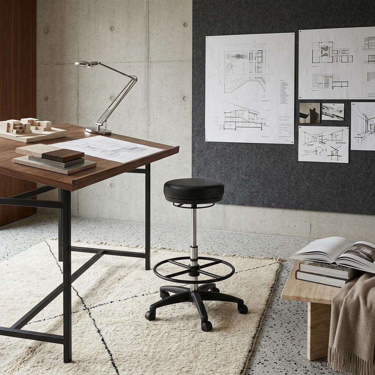 ARBEITSHOCKER Kunstleder mit Fußablage, Kunststoff-Fußkreuz, drehbar LIVORNO - Schwarz, Kunststoff/Textil (60/88/60cm) - KADIMA DESIGN
