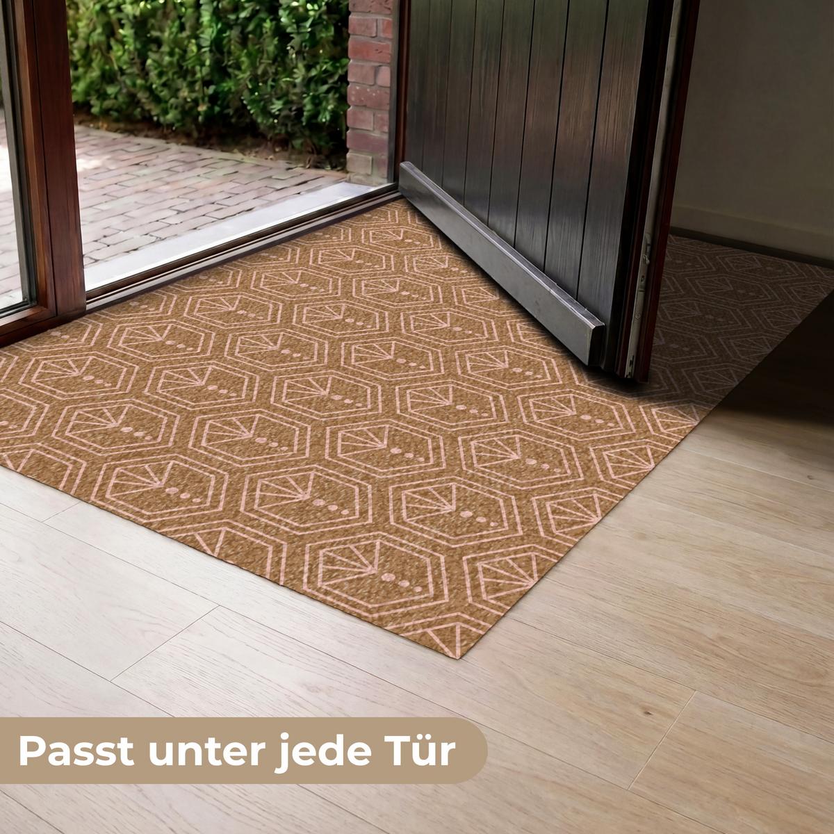 FUSSMATTE Braun - Rosa - Geometrisch - Gemustert Türmatte 120x80 cm - Braun, Kunststoff (120/0.4cm) - MuchoWow