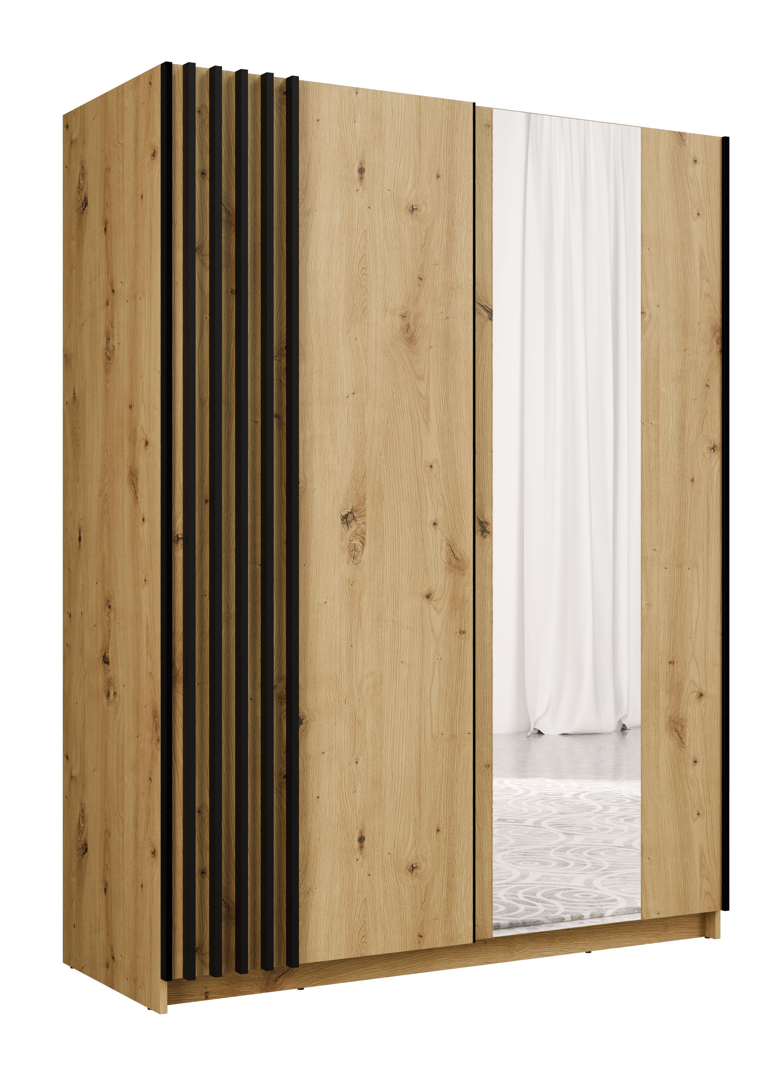 KLEIDERSCHRANK Beralto Braun 150/198,5/63,5 cm – mit Spiegel und Lamellenfront - Braun, Holzwerkstoff (150/198.5/63.5cm) - AX Living