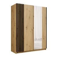 KLEIDERSCHRANK Beralto Braun 150/198,5/63,5 cm – mit Spiegel und Lamellenfront - Braun, Holzwerkstoff (150/198.5/63.5cm) - AX Living