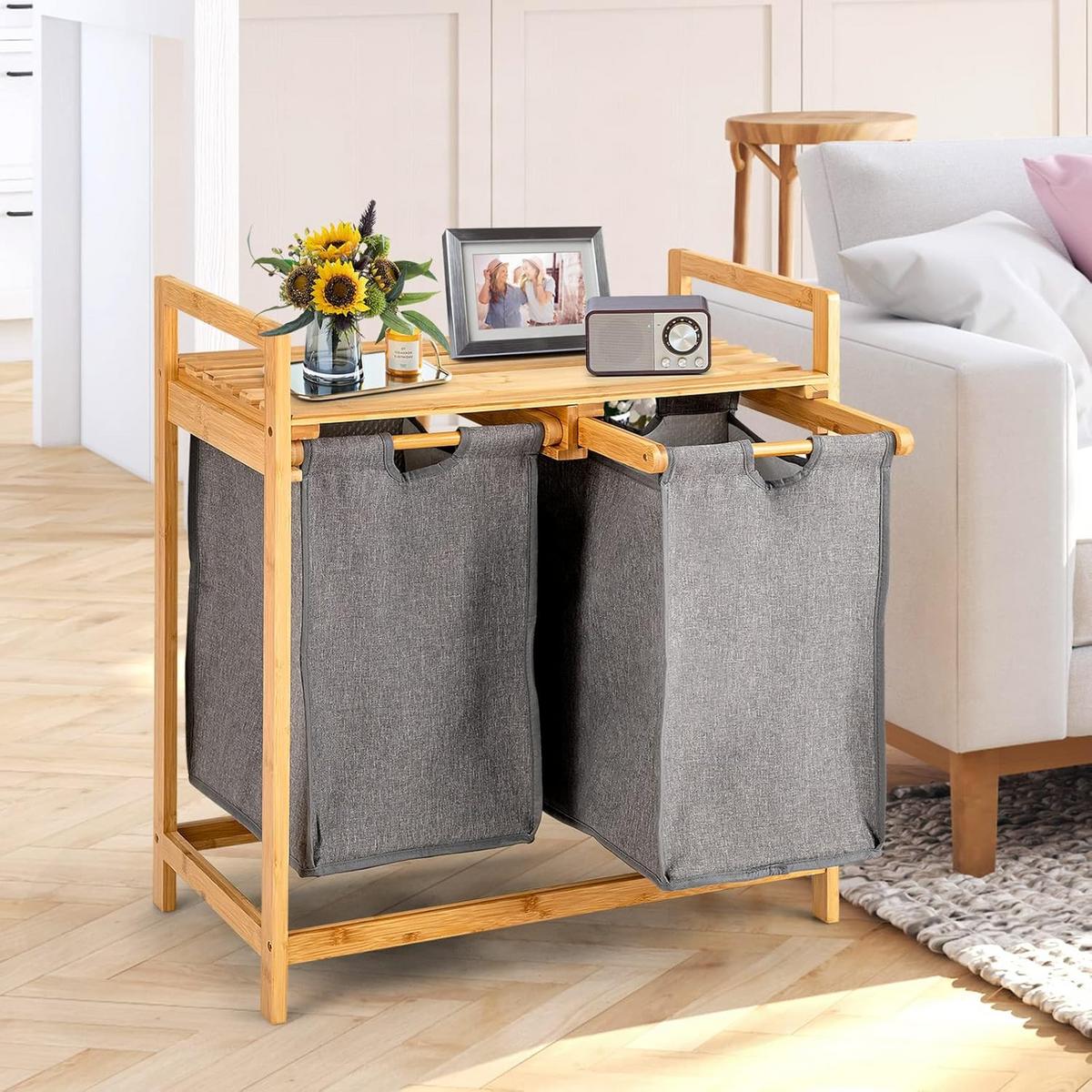 WASCHEKORB Holz - Apfelbaumfarben, Naturmaterialen (33/64/73cm) - COSTWAY