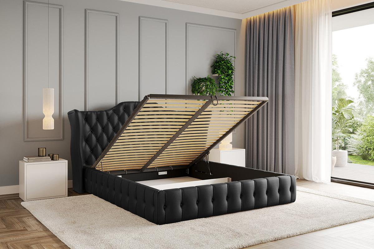 POLSTERBETT mit Bettkasten und Lattenrost, Bett mit Matratze H3/H4 - MODY 120x200 Schwarz Kunstleder - Schwarz Hochglanz, Holzwerkstoff/Textil (120/200cm) - ALTDECOR