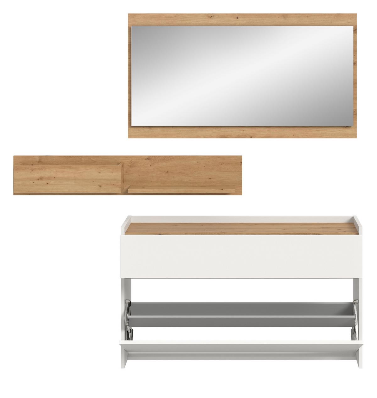 GARDEROBE-SET weiß und Artisan Eiche, Garderobe 3-teilig, 140 x 197 cm, Borga - Weiß/Eiche Artisan, Holzwerkstoff (140/197/32cm) - Inn.Furn