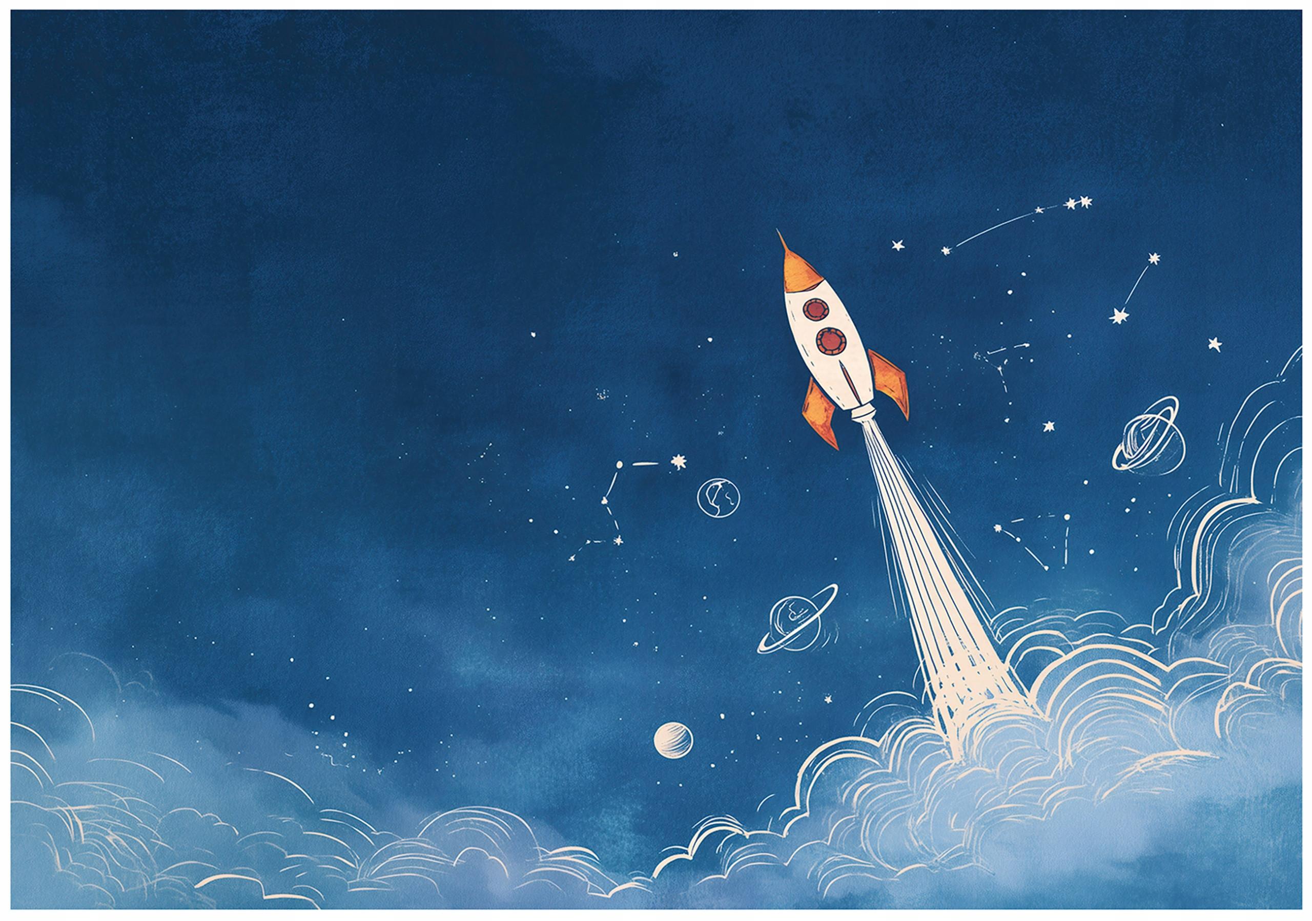 FOTOTAPETE Jungen Rakete Blau 300x210 cm - Multicolor, Papier (300/210cm) - Wallarena