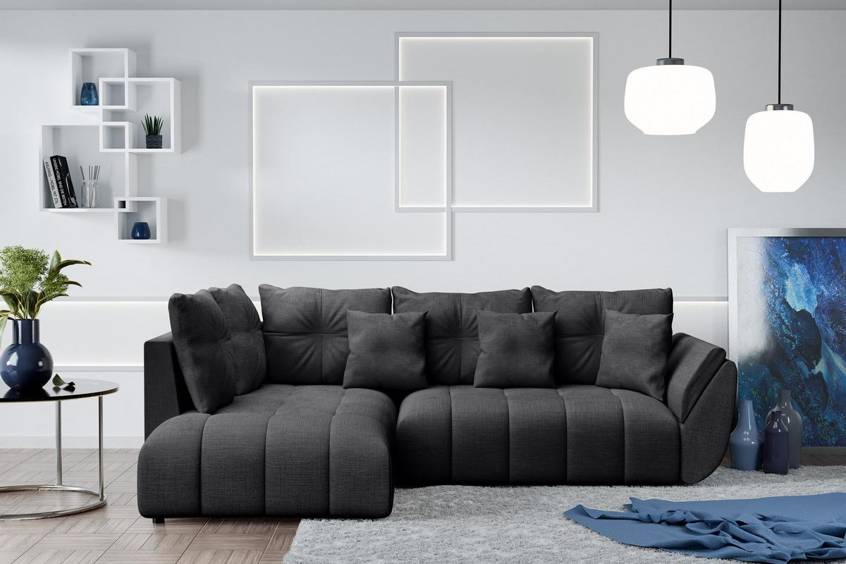 ECKSOFA L Form Corleone Dunkelgrau 268/192/96 cm mit Schlaffunktion - Dunkelgrau/Schwarz, Kunststoff/Textil (268/192cm) - AX Living