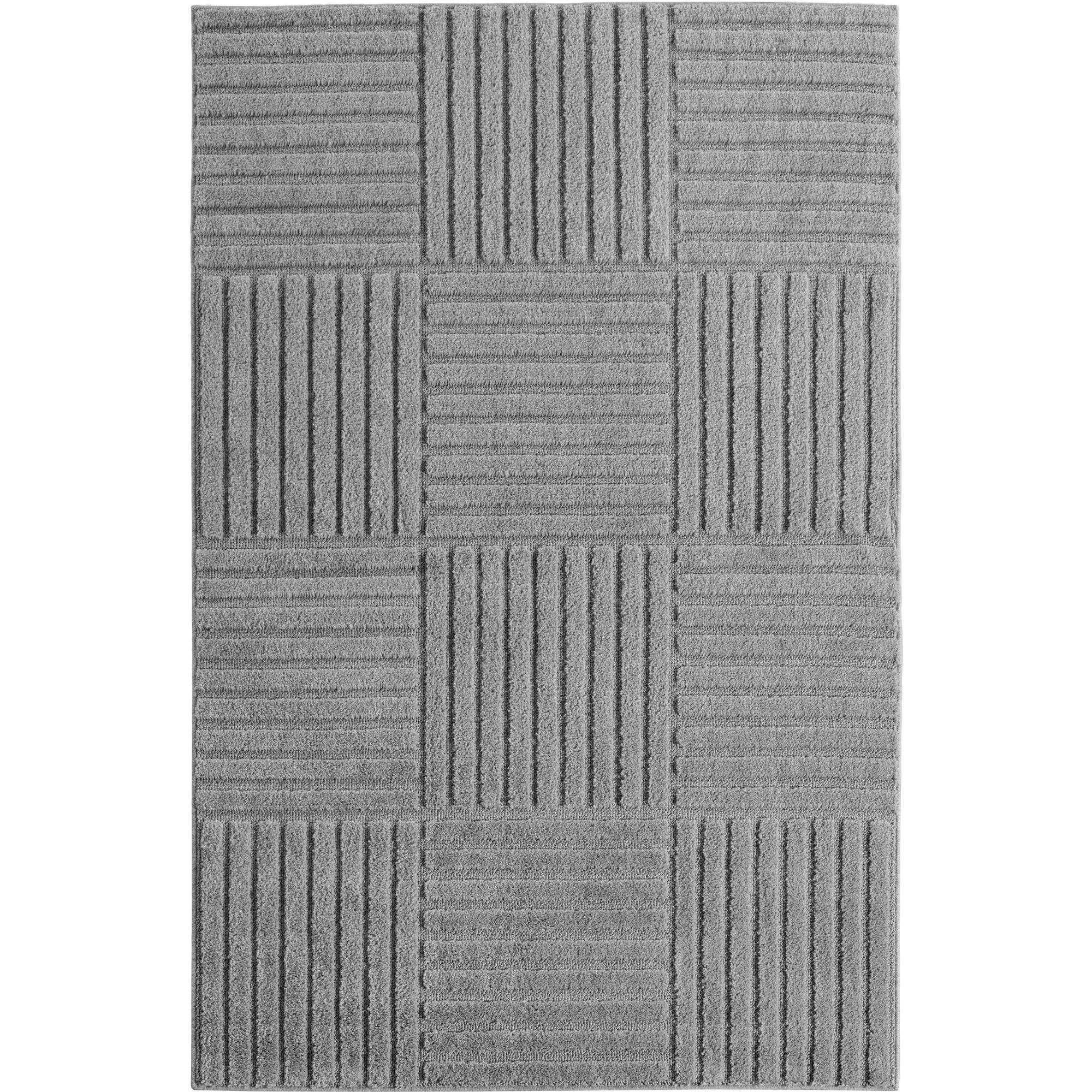 TEPPICH Hochflor RIGI in Silber, mit Cord-Streifen-Patchwork, 80 x 150 cm - Silberfarben, Textil (150/80cm) - KADIMA DESIGN