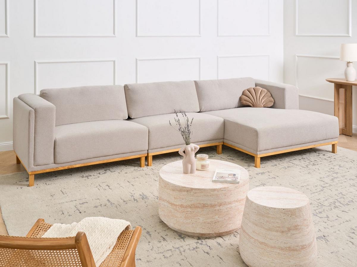 ECKFSOFA 5-Sitzer Stoff Hellbeige linksseitig Veng - Hellbraun/Beige, Textil (347/156cm) - Beliani