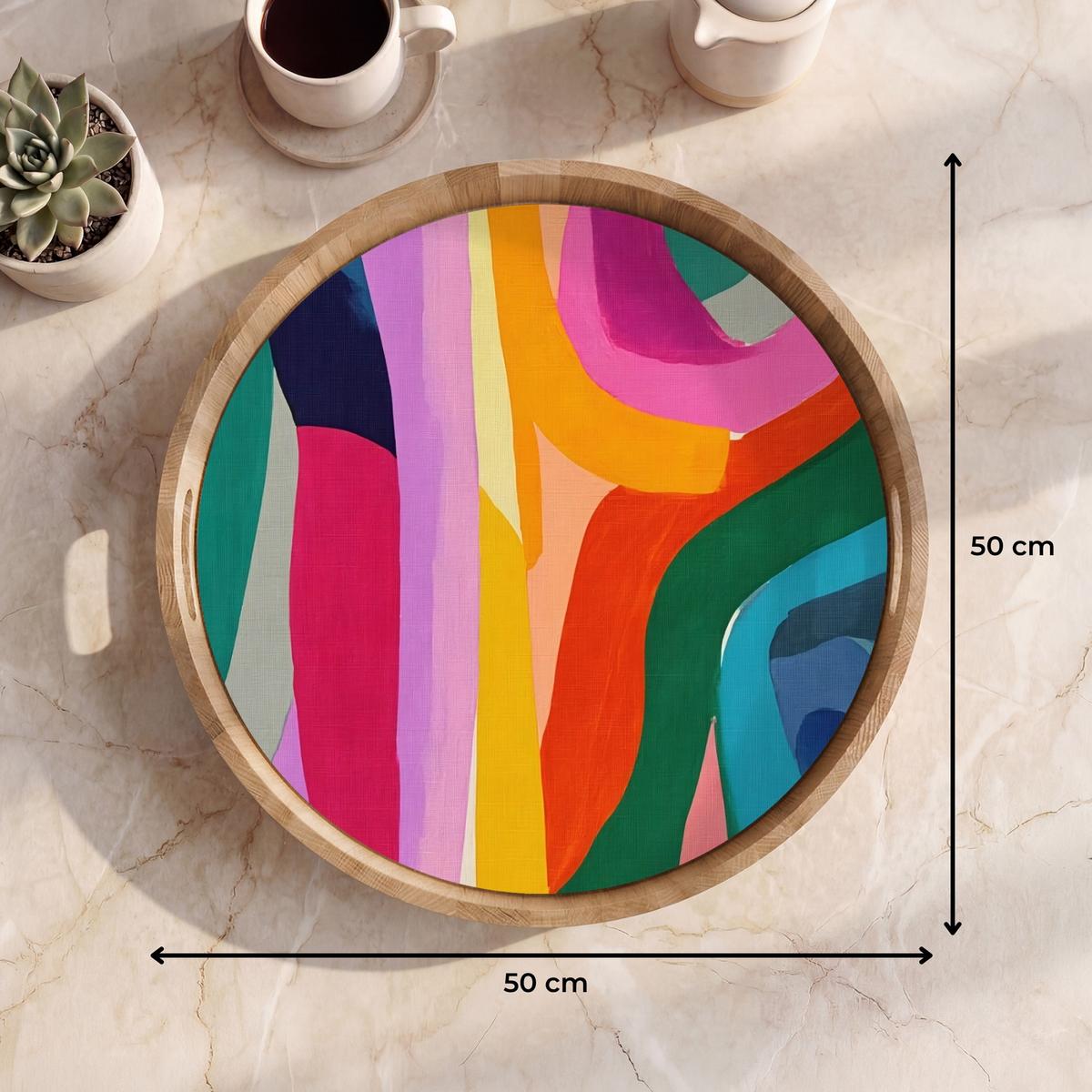 TABLETT Abstrakt - Bunt - Wellen - Linien 50x50 cm - Multicolor, Holz (50/5/5cm) - OnlyWow