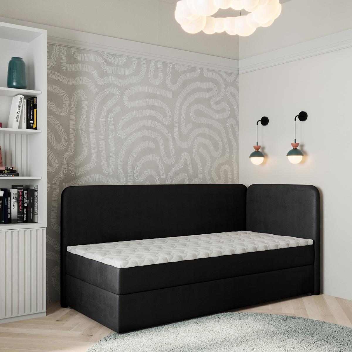 BOXBETT GINA 80x200 cm mit Matratze und Topper, H2+H3 - Schwarz - Schwarz, Holz (80/200cm) - MASSENO