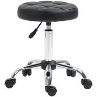 ROLLHOCKER Höhenverstellbarer Arbeitshocker, Drehbarer Salon Hocker für Büro - Schwarz, Leder (35.5/67/35.5cm) - HOMCOM