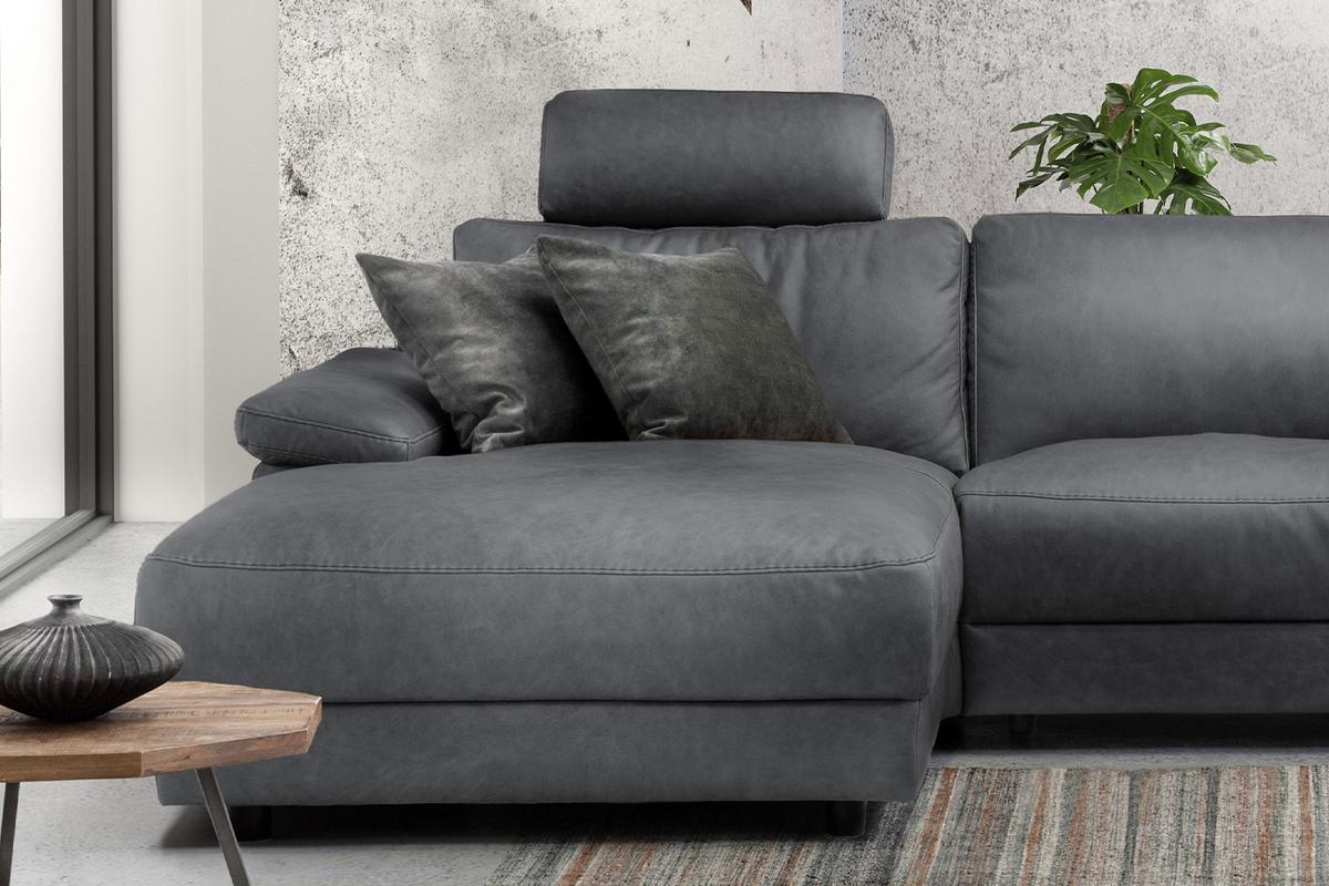ECKSOFA XL MOTORISCHER RELAXFUNKTION LOLA Grau Leder Relaxfunktion - Schwarz/Grau, Leder (304/178cm) - KAWOLA