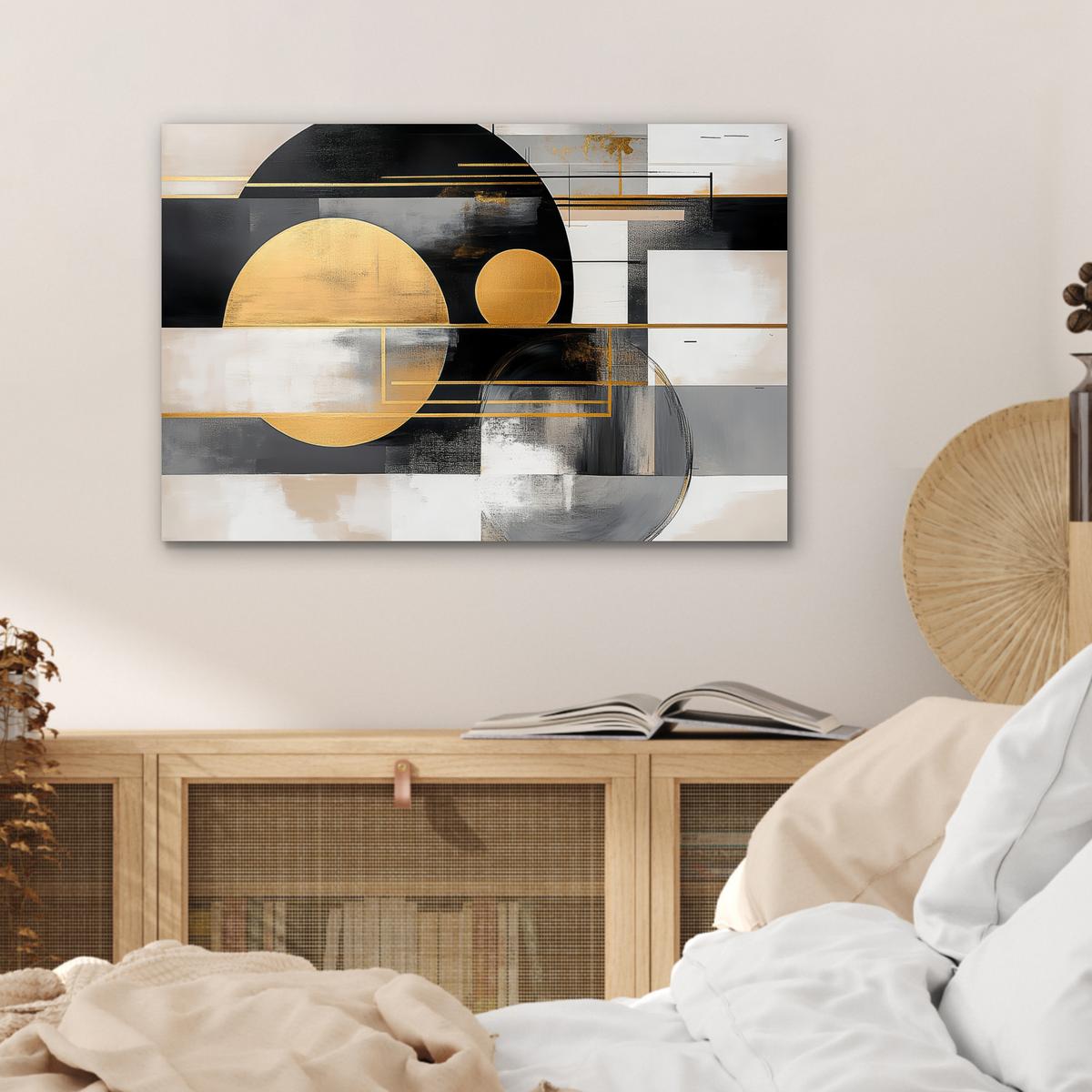 METALLBILD Abstrakt - Gold - Silber - Formen - Ästhetisch - Modern Wandbild 60x40 cm - Goldfarben, Metall (60/40cm) - MuchoWow