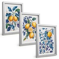 BILDER SET 3er Set - 20x30 cm Silberner Rahmen - Zitronenzweige mit blauen Blättern - Silberfarben, Kunststoff (20/30cm) - TULUP
