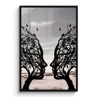 POSTER MIT RAHMEN Strand - Meer - Menschen - Baum - Moderne Kunst Bilderleiste 80x120 cm - Hellgrau, Papier (80/120cm) - MuchoWow