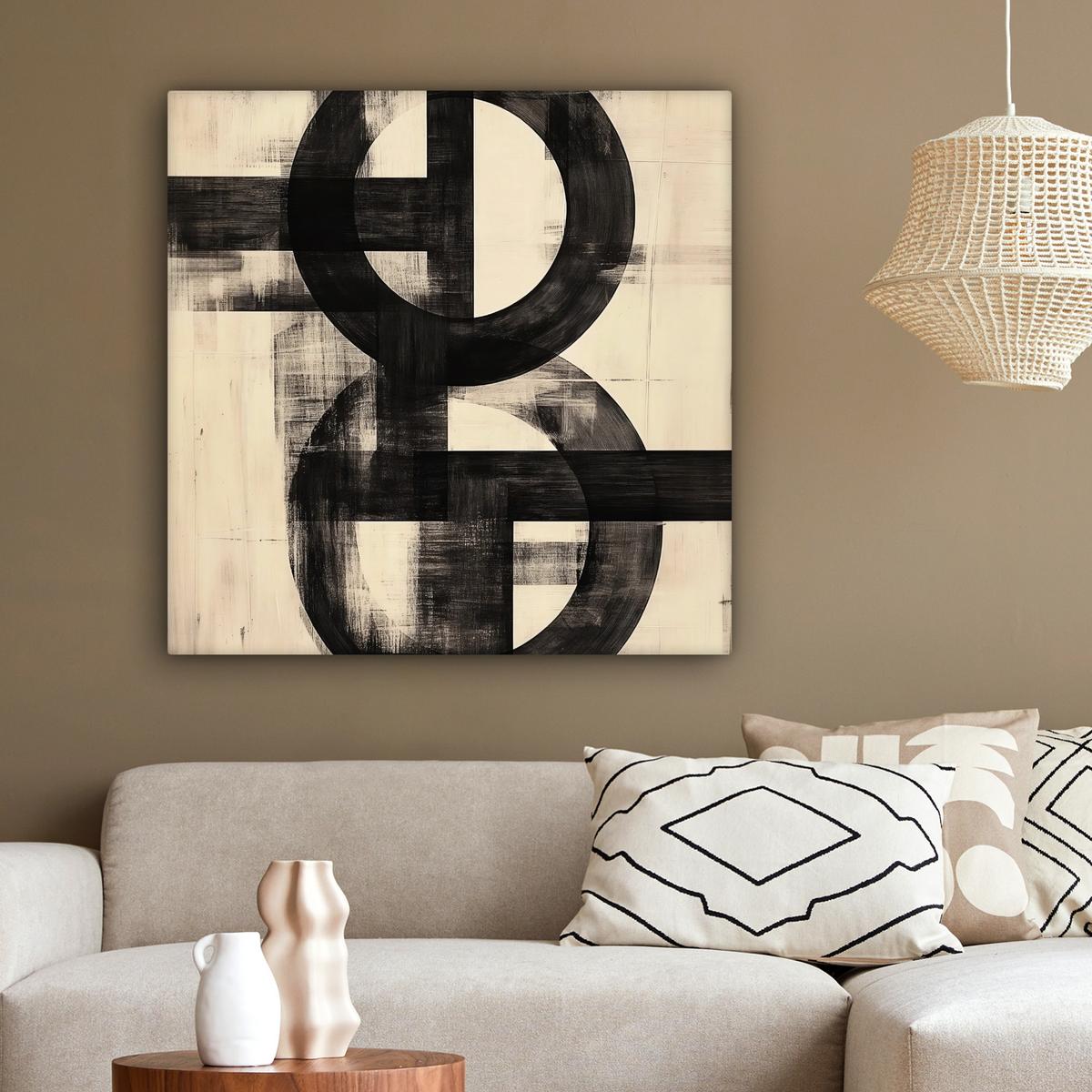 LEINWANDBILD Kreise - Balken - Schwarz - Abstrakt Deko Groß 90x90 cm - Schwarz, Textil (90/90cm) - MuchoWow