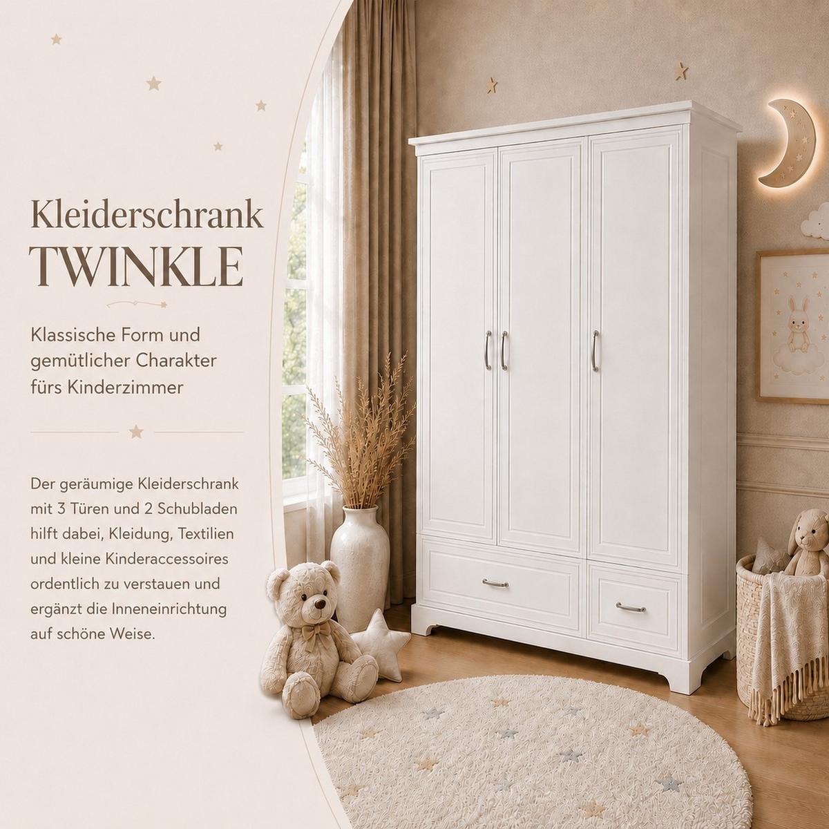 KLEIDERSCHRANK TWINKLE für das Kinderzimmer Weiß matt - Weiß, Holzwerkstoff (145/180/53cm) - Lookway