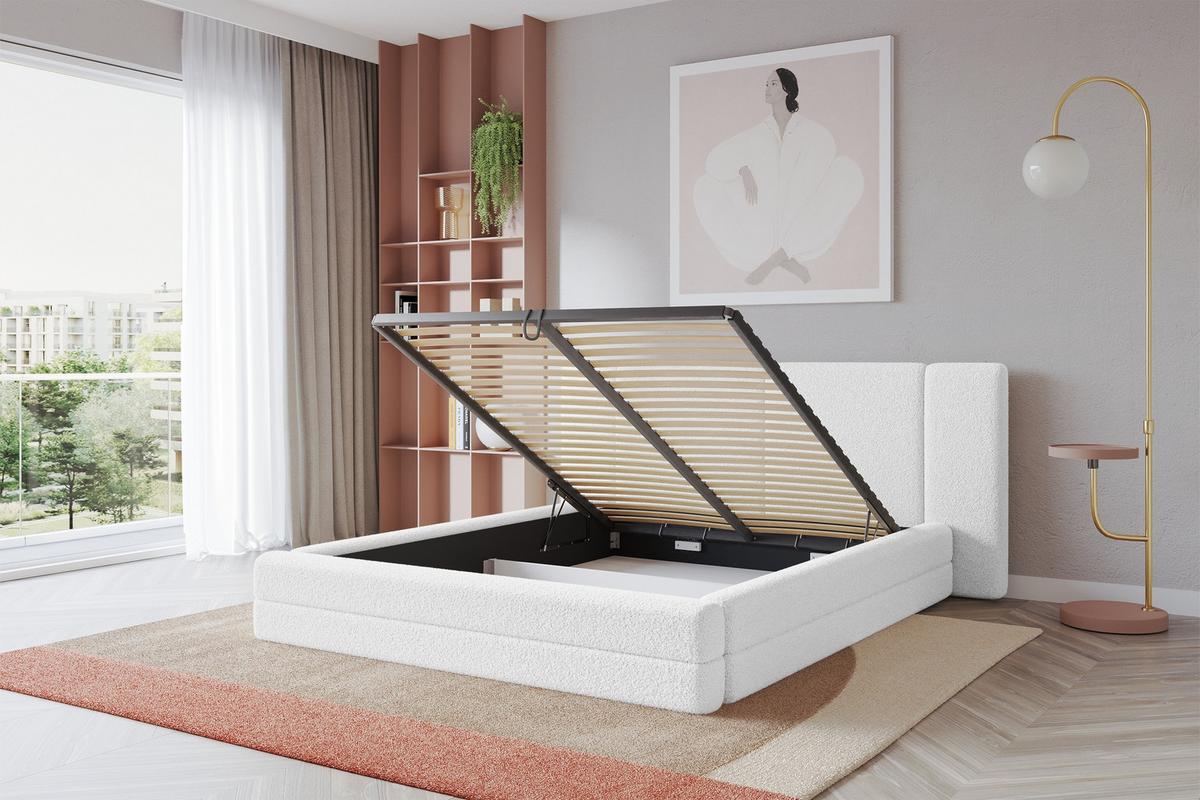 POLSTERBETT mit Bettkasten und Lattenrost, Bett mit Matratze H3/H4 - TEVO 140x200 Weiß - Weiß, Holzwerkstoff/Textil (140/200cm) - ALTDECOR
