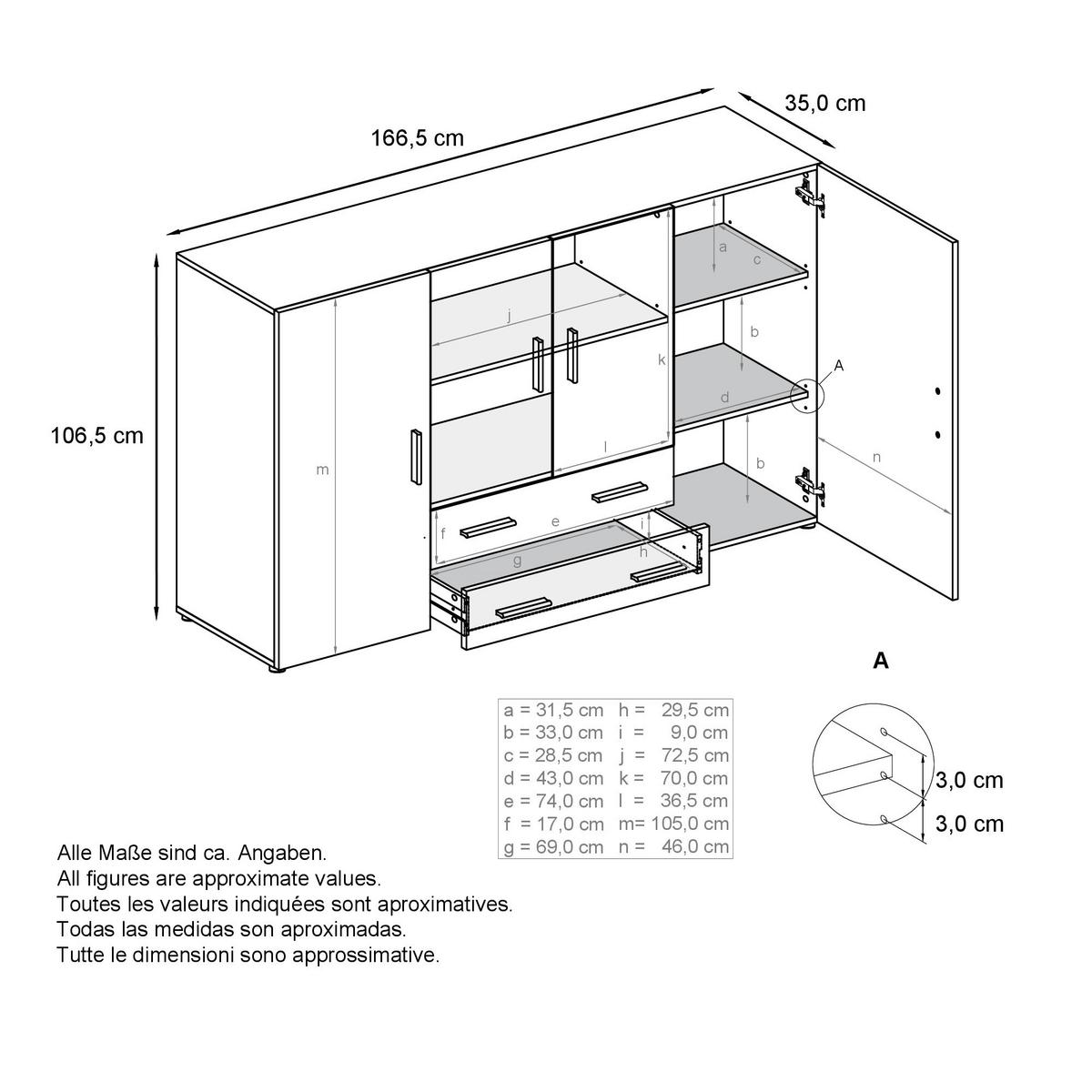 HIGHBOARD Nora Front in Weiß matt - Weiß, Holzwerkstoff (166/106/35cm) - Vladon
