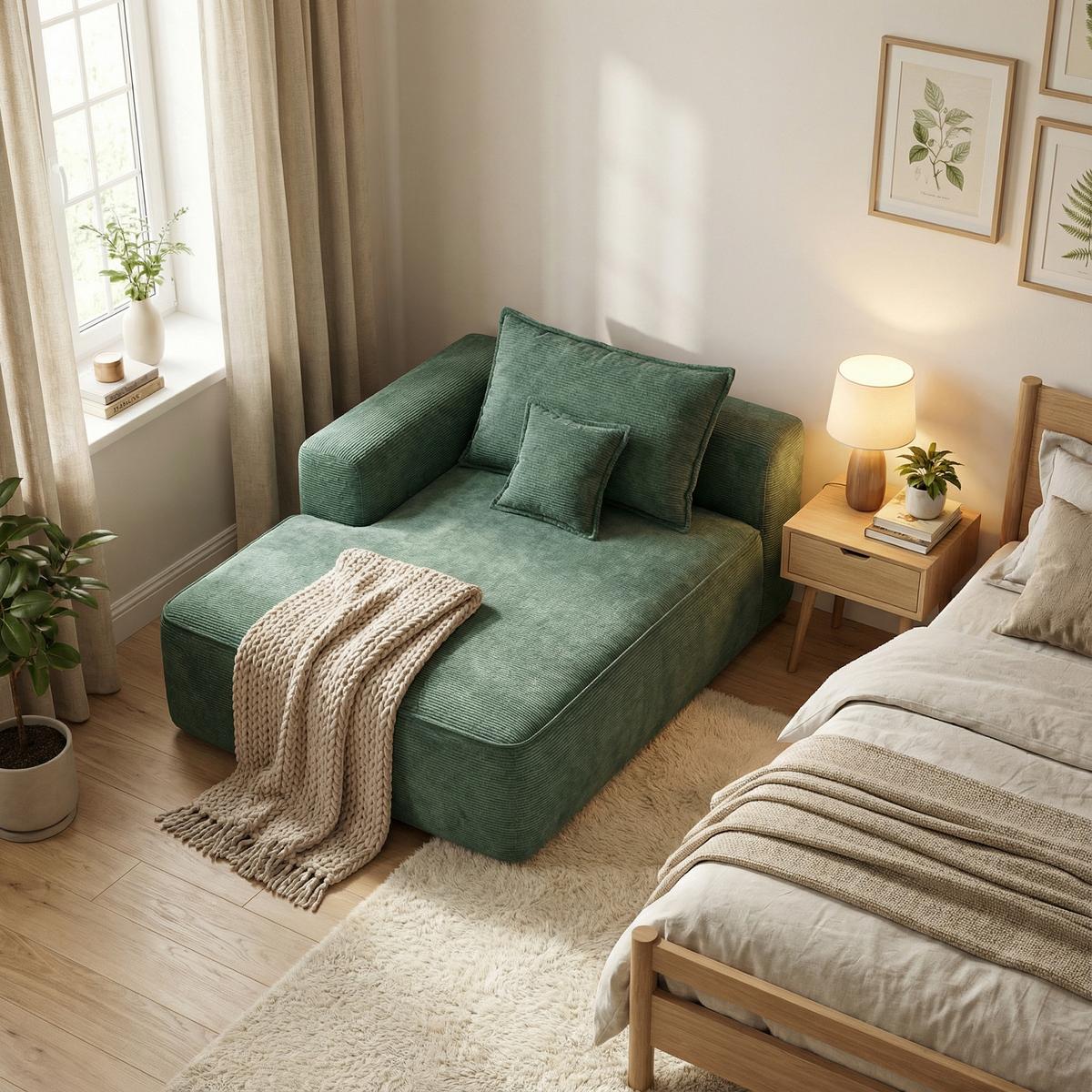 CHAISE LONGUE premium chenille relaxliege montagefrei - Grün, Textil (144/65/112cm) - Urban Meuble