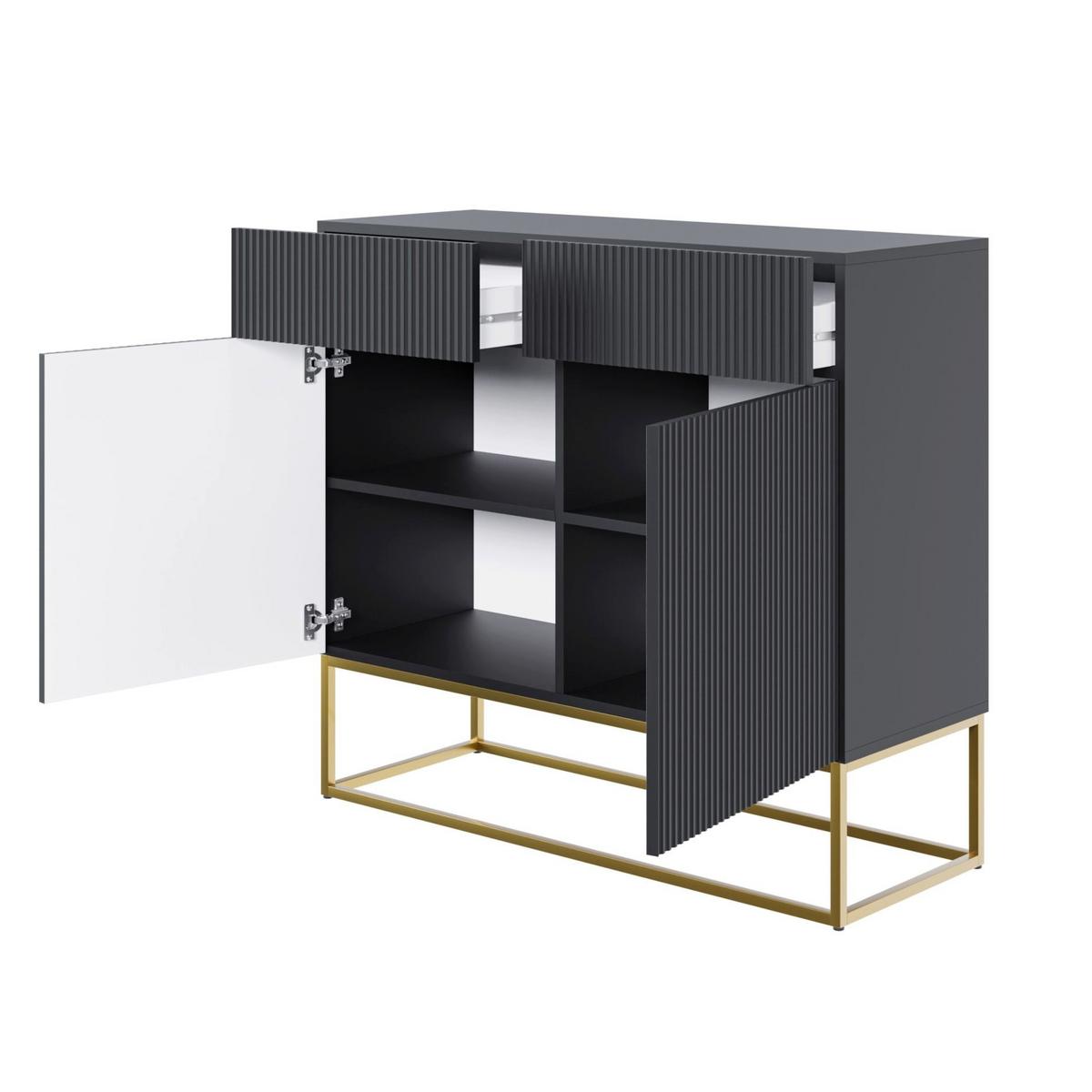 KOMMODE Veldio Schwarz mit goldenem Metallgestell 100 cm - Goldfarben/Schwarz, Holzwerkstoff/Metall (100/90/38cm) - Selsey