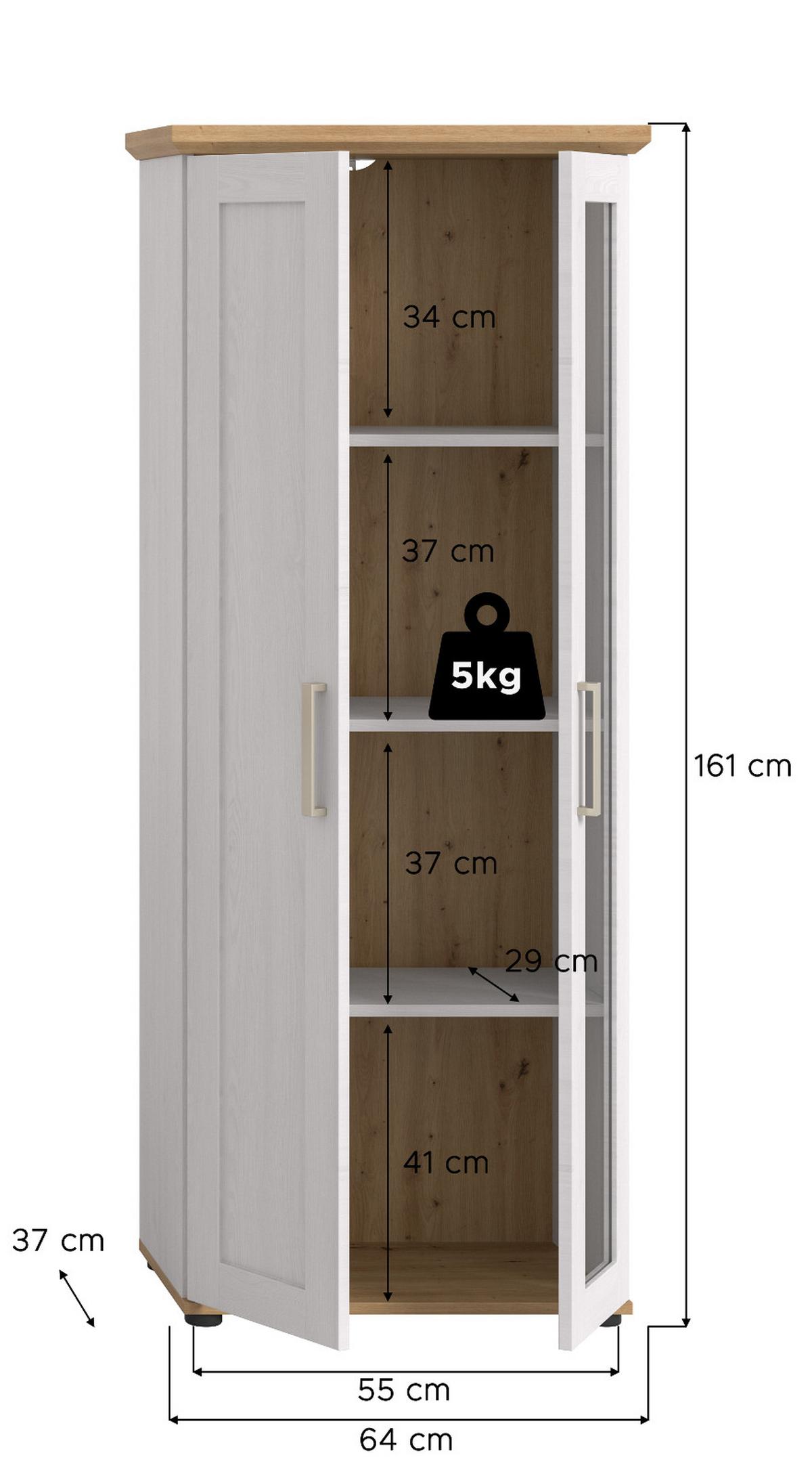 VITRINE weiß Lärche, Eiche Artisan 64 cm, Vitrinenschrank im Landhaus-Stil - Silberfarben/Schwarz, Holzwerkstoff/Kunststoff (64/161/37cm) - Inn.Furn