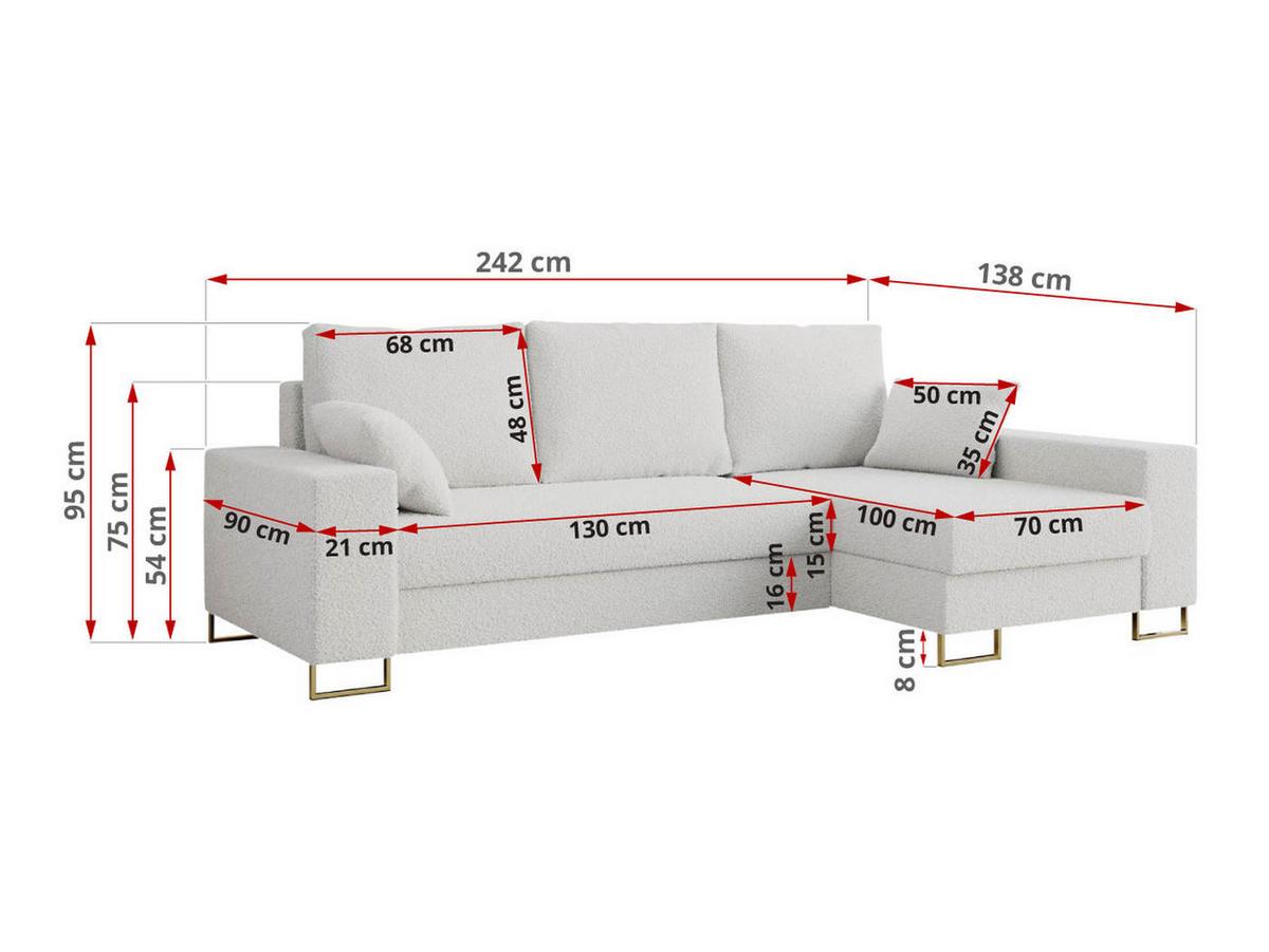 ECKSOFA Dorian Boucle Weiß - Goldfarben/Weiß, Textil/Metall (242/138cm) - MKS