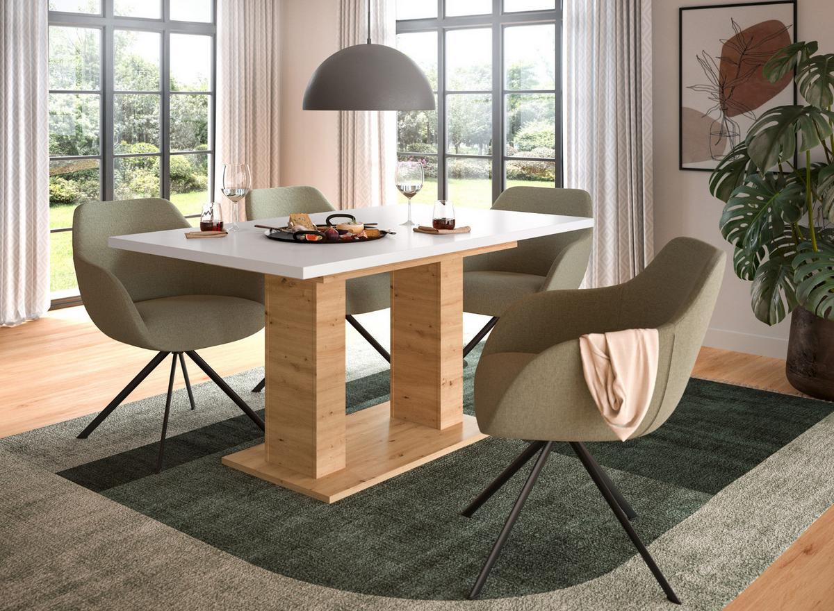 ESSTISCH weiß, Eiche Artisan, Küchentisch ausziehbar 150 - 190 cm - Weiß/Eiche Artisan, Holzwerkstoff/Metall (150/90/76cm) - Inn.Furn