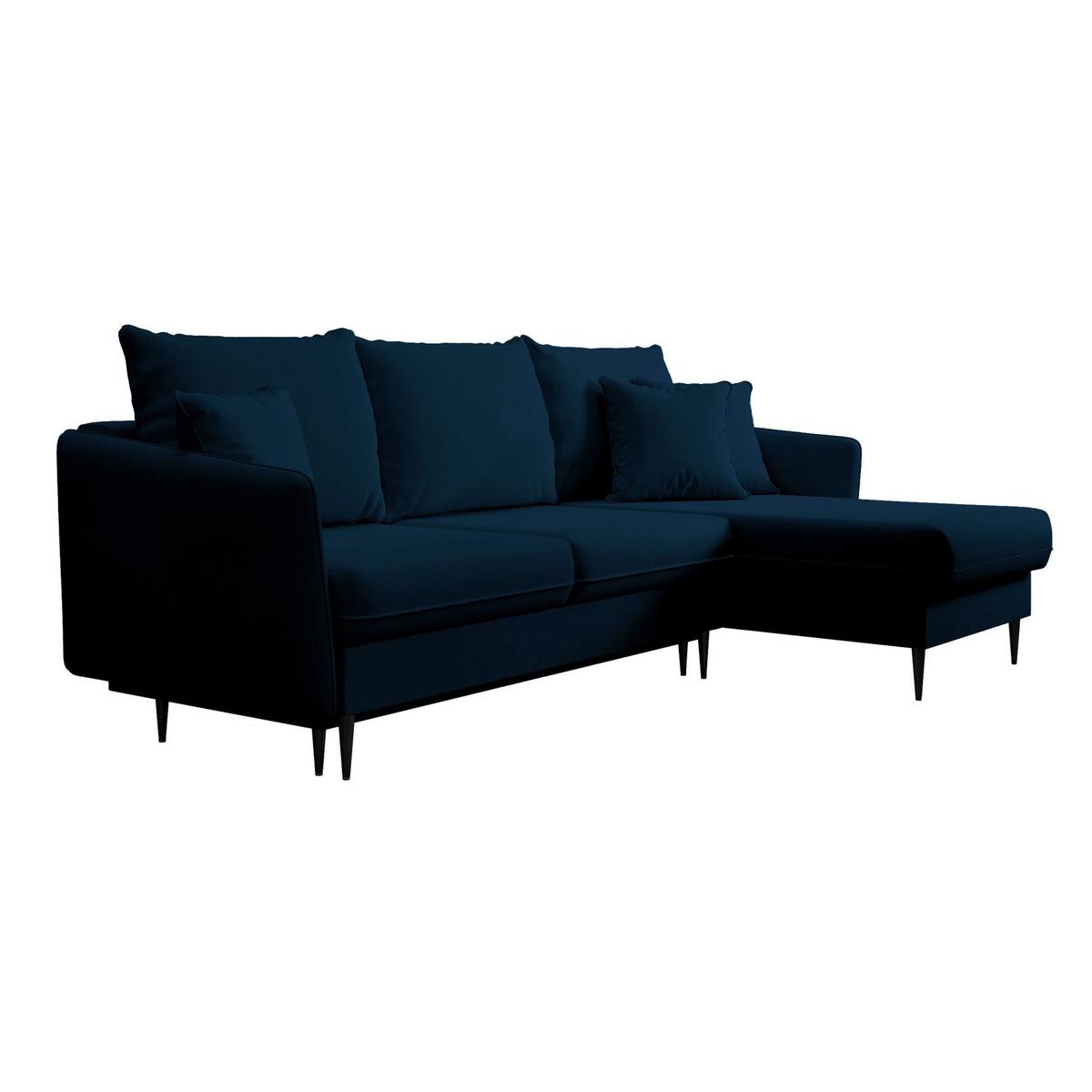 ECKSOFA Volio Dunkelblau Samt 223 cm - Schwarz/Dunkelblau, Textil/Metall (223/145cm) - Selsey