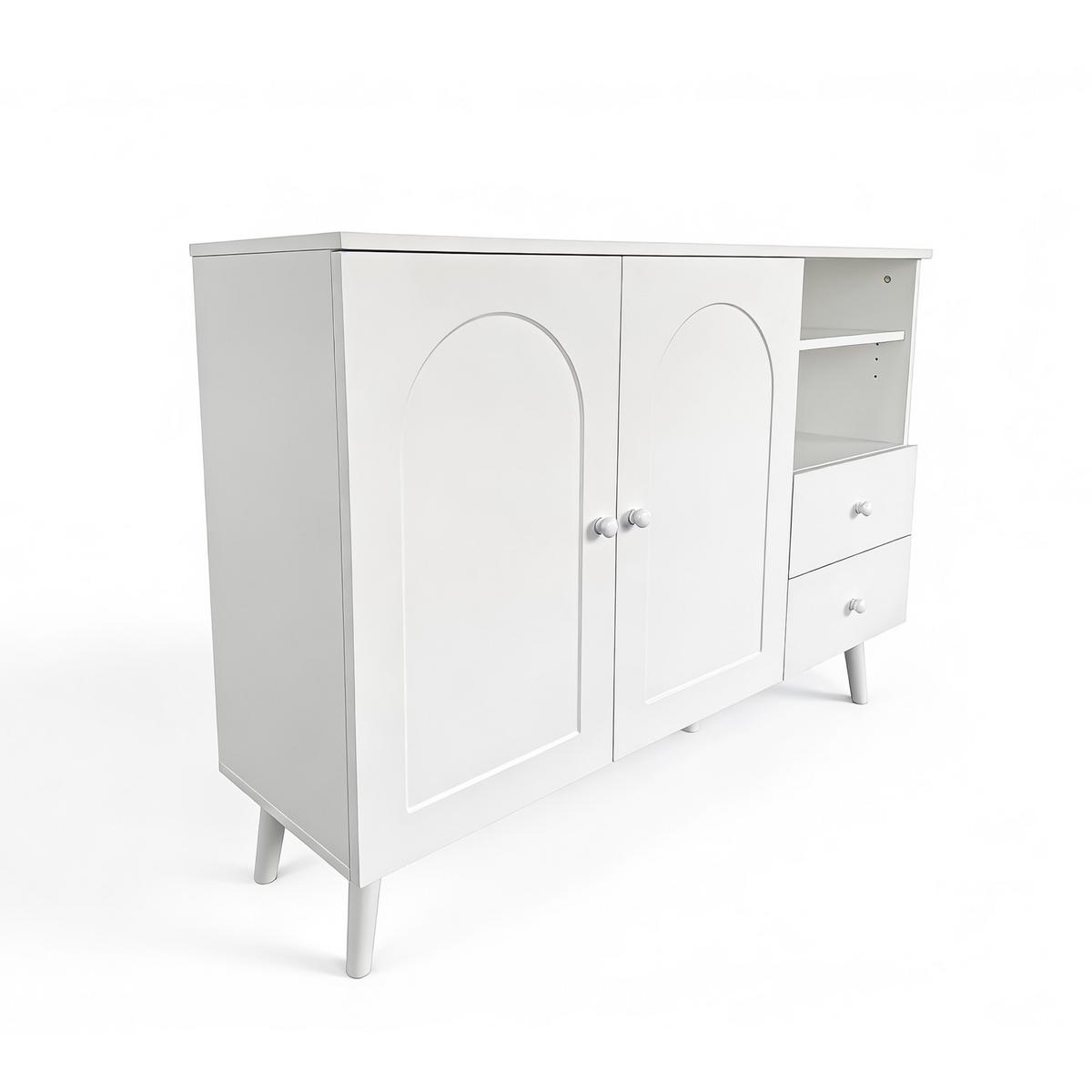 SIDEBOARD 118cm mit gewölbten Türen, 2 Schubladen, für Wohnzimmer - Weiß, Holzwerkstoff (118/82/35cm) - Urban Meuble