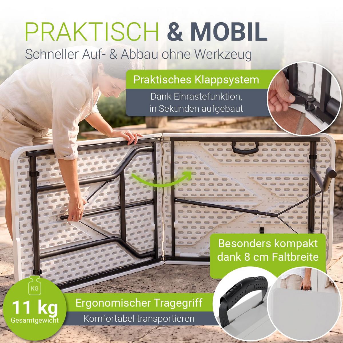 GARTENTISCH Easyfold klappbar weiß - Weiß, Kunststoff (180/74/74cm) - Juskys