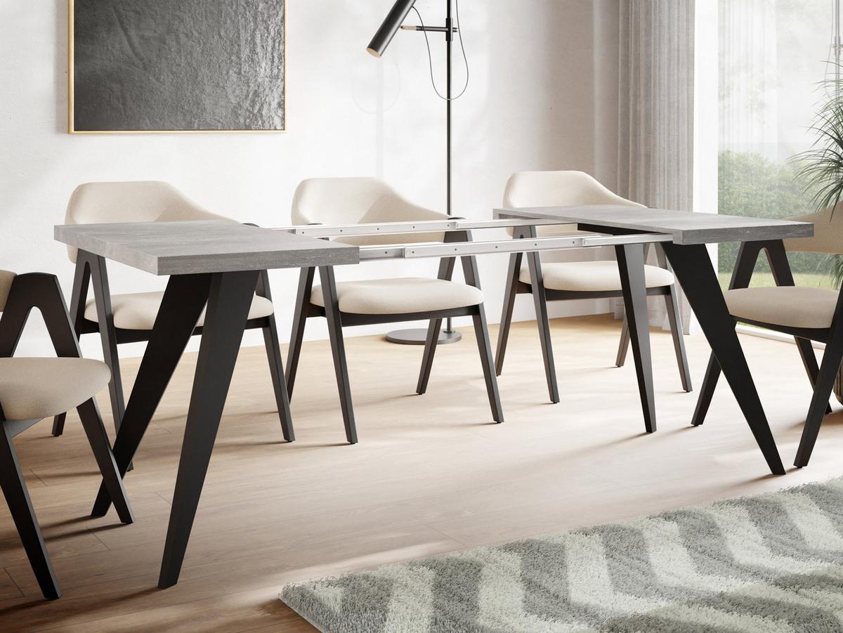 ESSTISCH Quadro quadratischer ausziehbarer, Grauer Beton 100-150/100/76 cm - Hellgrau/Schwarz, Holz/Holzwerkstoff (100/150/76cm) - WFL GROUP