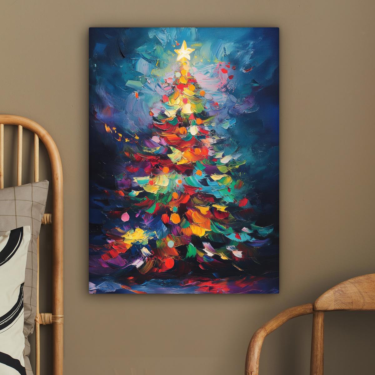 LEINWANDBILD Weihnachtsbaum - Weihnachten - Abstrakt - Farbenfroh Wandbild Wohnzimmer 60x80 cm - Multicolor, Textil (60/80cm) - MuchoWow