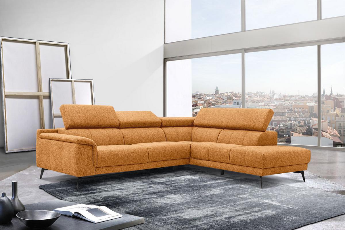 ECKSOFA FIERO 5-Sitzer, orange - Schwarz/Orange, Holzwerkstoff/Textil (290/228cm) - Wozimo
