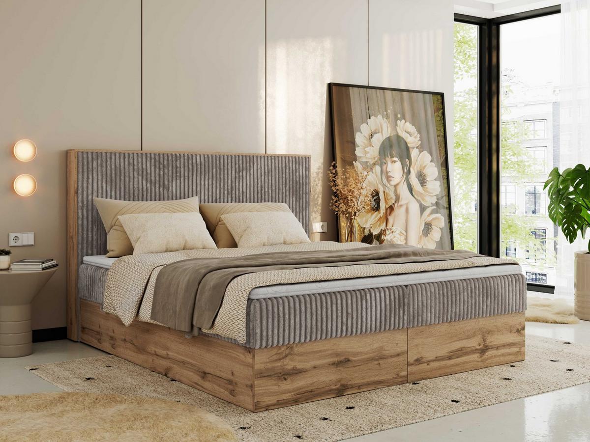 BOXBETT WOOD CLASSIC 160/200 - Hellbraun Cord - H4 - Hellbraun, Textil (160/200cm) - MKS