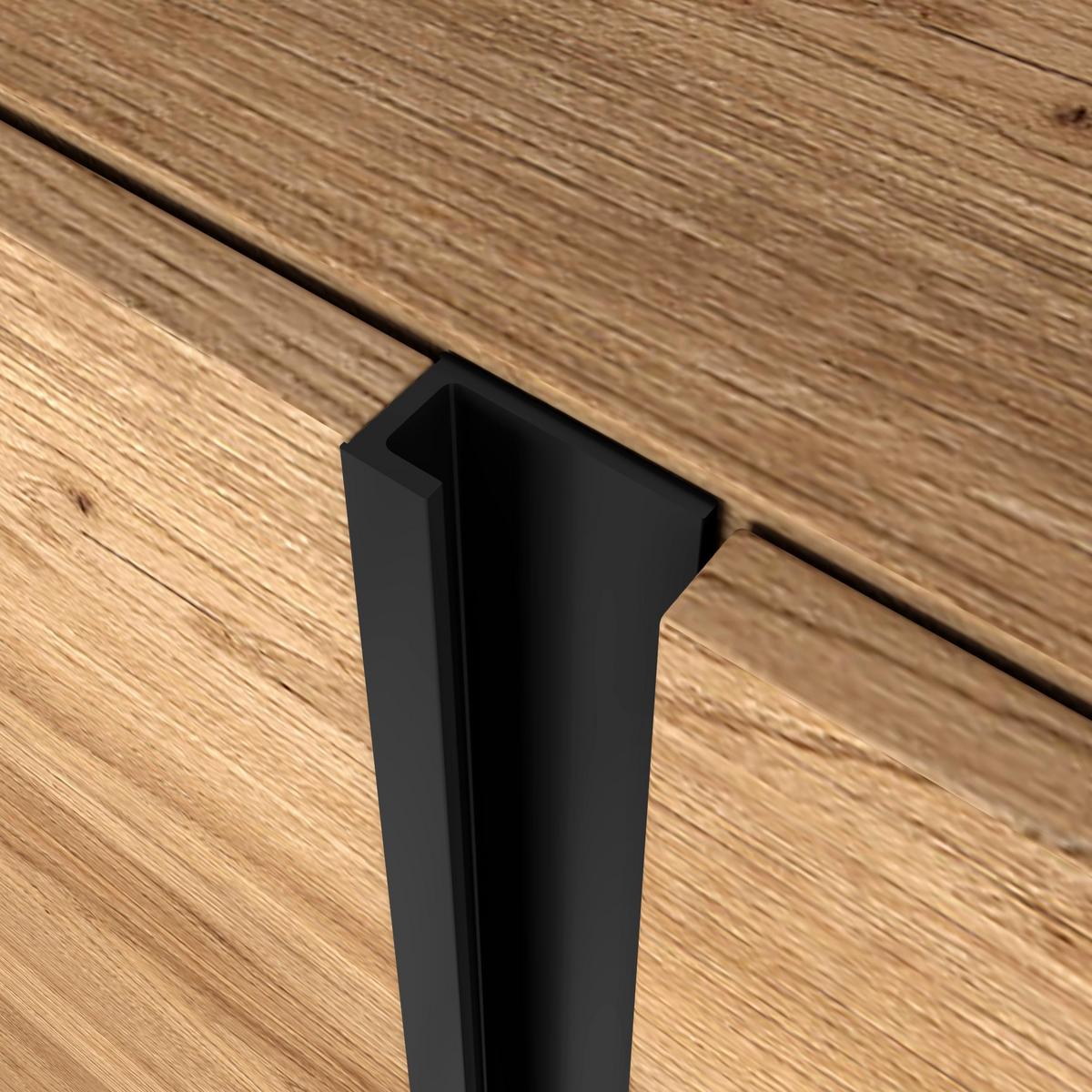 LOWBOARD, Eiche und Schwarz, 212/35/50cm, Kamin mit Feuereffekt XXL - Eichefarben, Holzwerkstoff (212/50/35cm) - Skraut Home