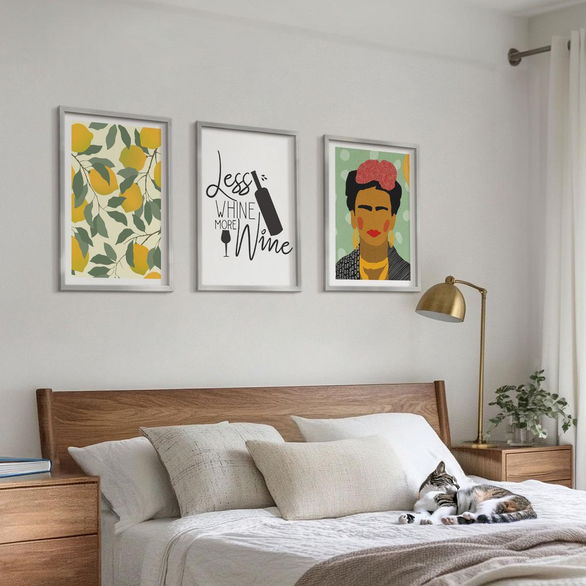 BILDER SET 3er Set - 40x60 cm Silberner Rahmen - Zitronenweinporträt von Frida - Silberfarben, Kunststoff (40/60cm) - TULUP