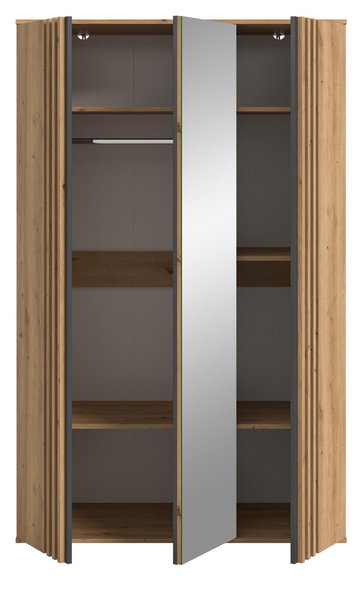 KLEIDERSCHRANK Eiche Artisan, grau 120 x 192 cm 3-türig, Drehtürenschrank mit Spiegel - Anthrazit/Eiche Artisan, Holzwerkstoff (120/192/56cm) - Inn.Furn