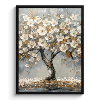 POSTER MIT RAHMEN Baum - Blumen - Weiß - Natur - Kunst Posterleiste 60x80 cm - Weiß, Papier (60/80cm) - MuchoWow
