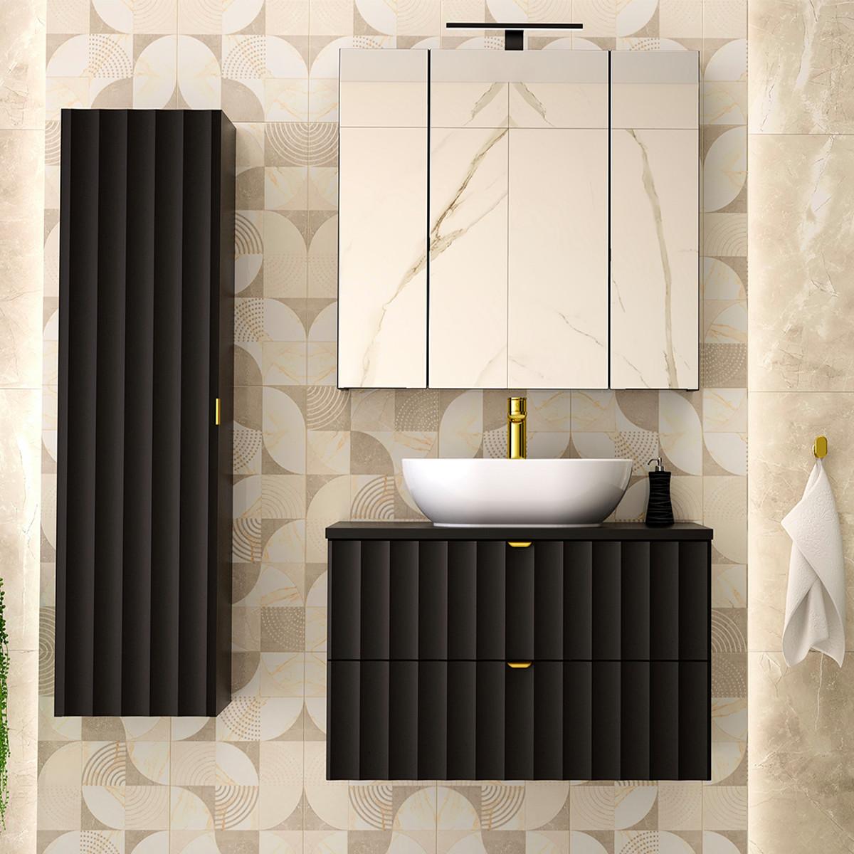 BADMÖBEL 80.6cm Lexa 2er-Set Schwarz - Schwarz, Holzwerkstoff (80.6/52.2/46.5cm) - Petits-meubles