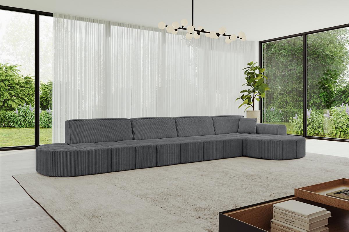 ECKSOFA Ottomane Rechts LIVO-L3 - 422x173x79,5 cm Dunkelgrau - Dunkelgrau, Holzwerkstoff/Textil (422/173cm) - ALTDECOR