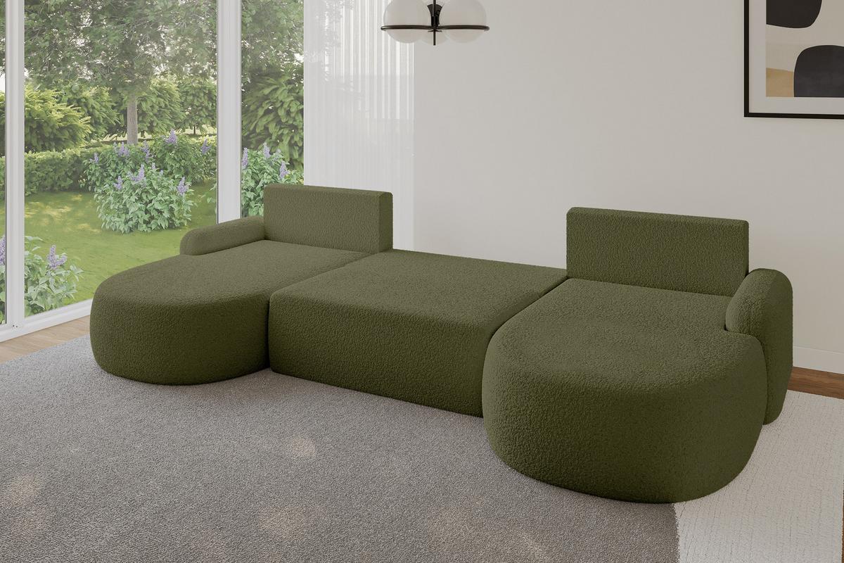 WOHNLANDSCHAFT mit Schlaffunktion und Bettkasten LIRA-U - 335x172x89 Grün - Pastellgrün, Holzwerkstoff/Textil (335/89/172cm) - ALTDECOR