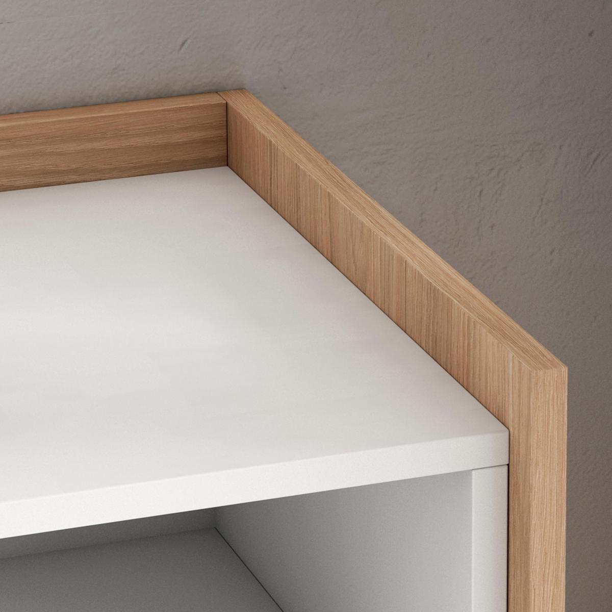 LOWBOARD, Weiß und Eiche, 207/37/50cm, mit Led - Weiß, Holzwerkstoff (207/50/37cm) - Skraut Home