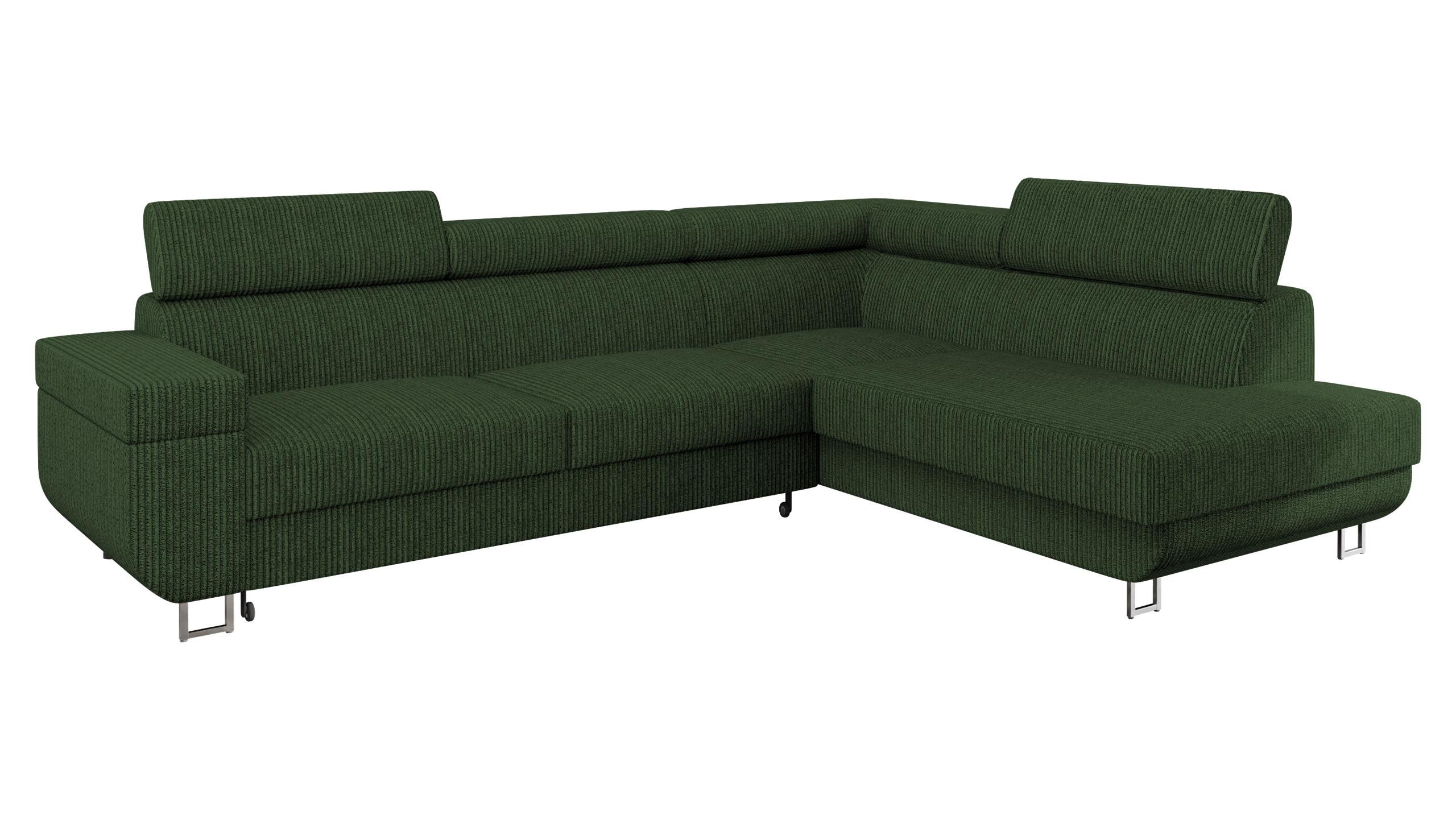 ECKSOFA Fonti Cord, Seite: Rechts - Grün, Holz/Textil (253/188cm) - MIRJAN24