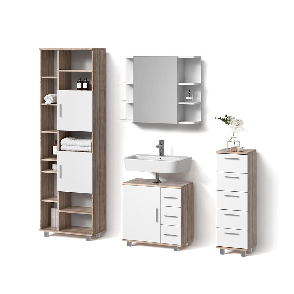 BADMÖBEL-SET Eisak Sonoma 4 Teile - Sonoma Eiche, Holzwerkstoff (60/60/33cm) - Livinity®