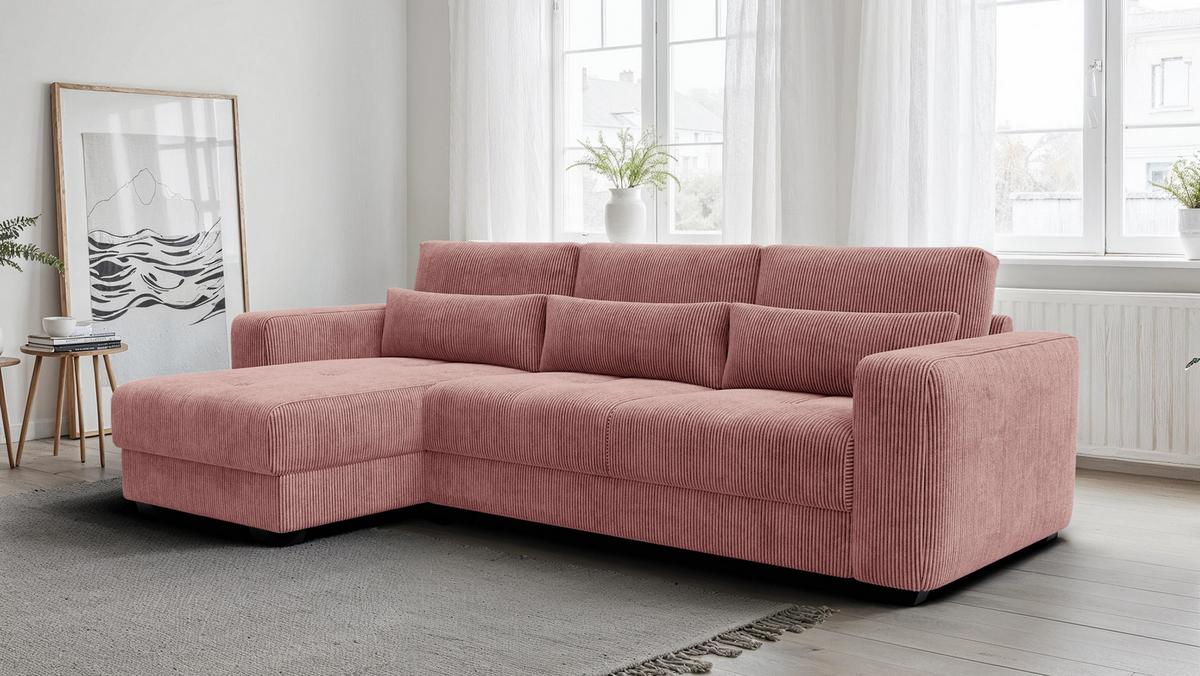 ECKSOFA OLI 4-Sitzer links, altrosa - Altrosa, Holz/Textil (295/172cm) - Wozimo