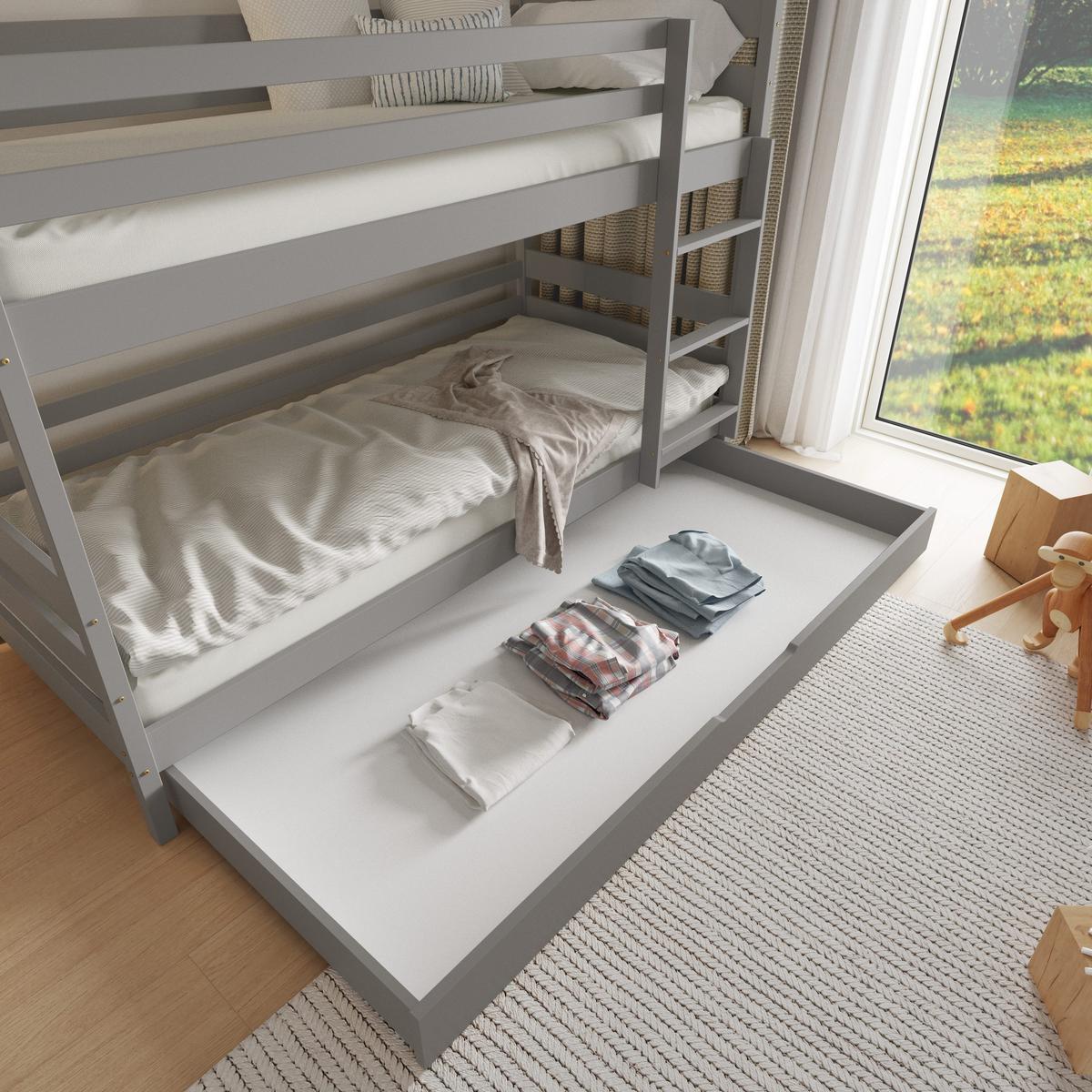 ETAGENBETT SIMBA mit Bettkasten 80x160 cm Hellgrau - Hellgrau, Holz (80/160cm) - MASSENO
