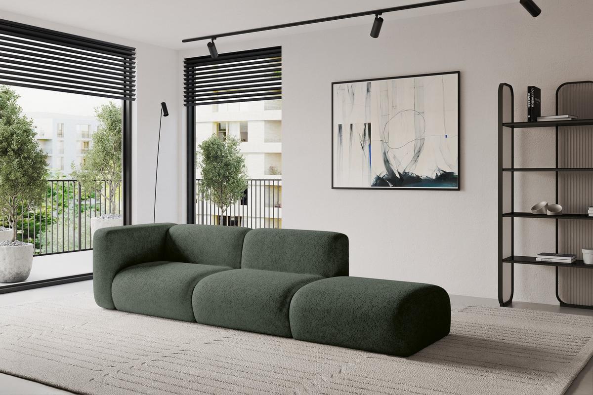 SOFA Ottomane Links MIRA-S3 296x89x70 Grün Velours - Schwarz/Grün, Holzwerkstoff/Kunststoff (296/70/89cm) - ALTDECOR
