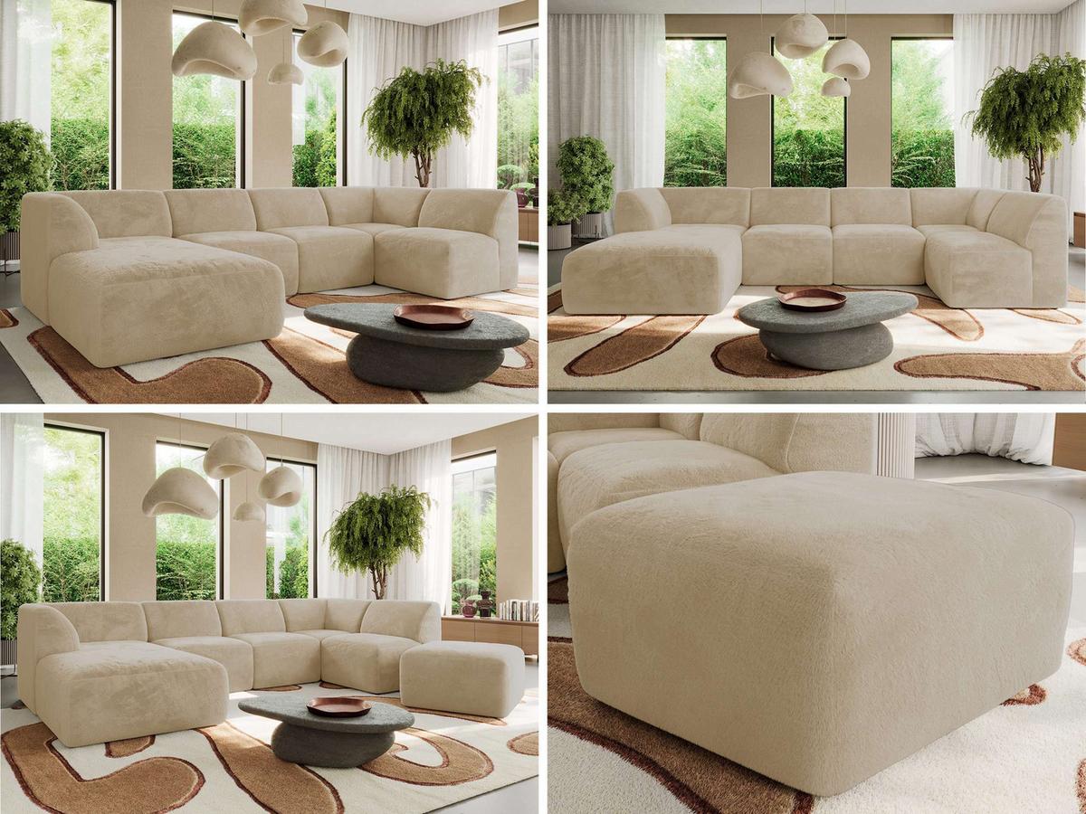 WOHNLANDSCHAFT MODARO U 6M - Creme Plüsch - Links - Creme/Schwarz, Textil (180/78/345cm) - MKS