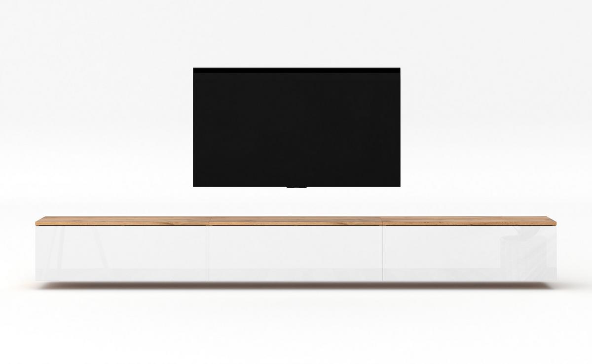 LOWBOARD Loriano 3x100 Eiche Wotan, Weiß Hochglanz 300/34/32 cm – TV Board - Braun/Weiß, Holzwerkstoff/Kunststoff (300/34/32cm) - AX Living